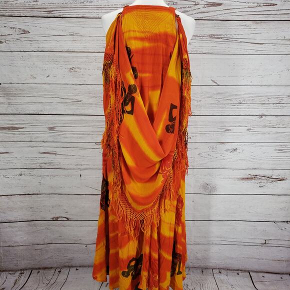 Sweet Lady Women's Yellow Orange Print Fringe Layered Maxi Dress One Size - Picture 6 of 13